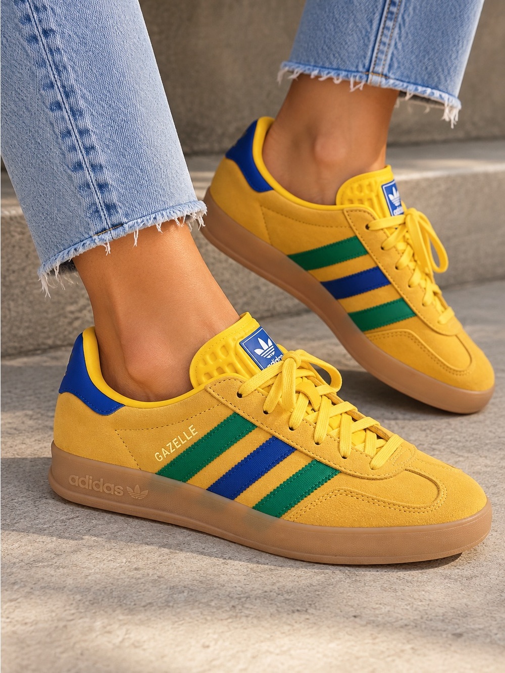 Adidas Gazelle Indoor Yellow Green Blue Gum Sneakers Shoes Women’s 6 Youth 5